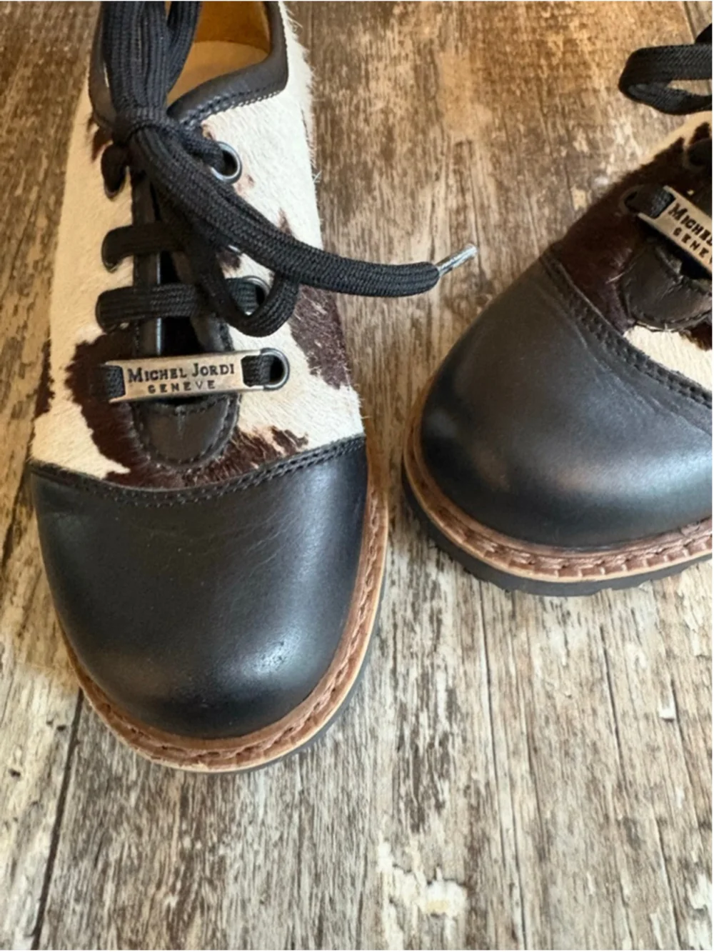 Vintage Michel Jordi Genuine Cowhide Hair-On Hide Oxford Shoes – Size 35